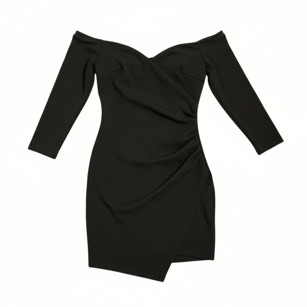 Lulu's Baby Be Mine Black Off-the-Shoulder Bodycon Dress SIZE XS